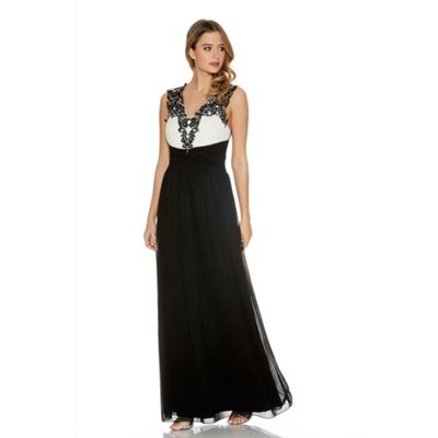 Black And Cream Chiffon Diamante Maxi Dress